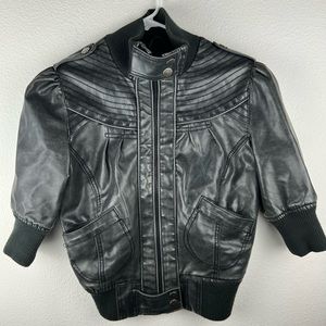 Paris Blues Cropped Moto Faux Leather Black Bomber Jacket SIZE SMALL